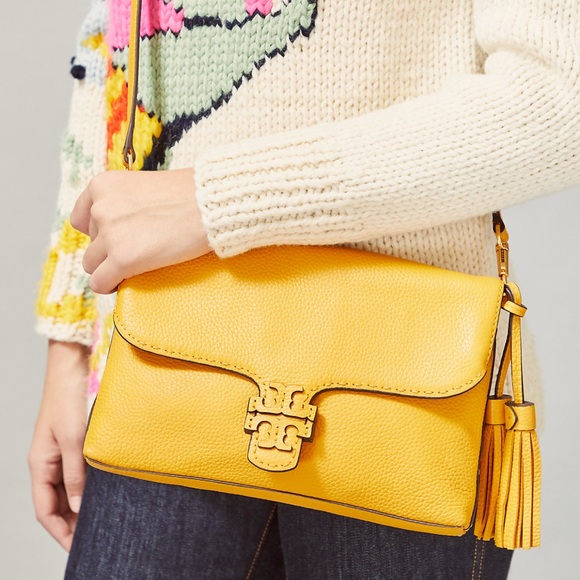 EUC Tory Burch Gold McGraw Foldover Leather Crossbody Bag